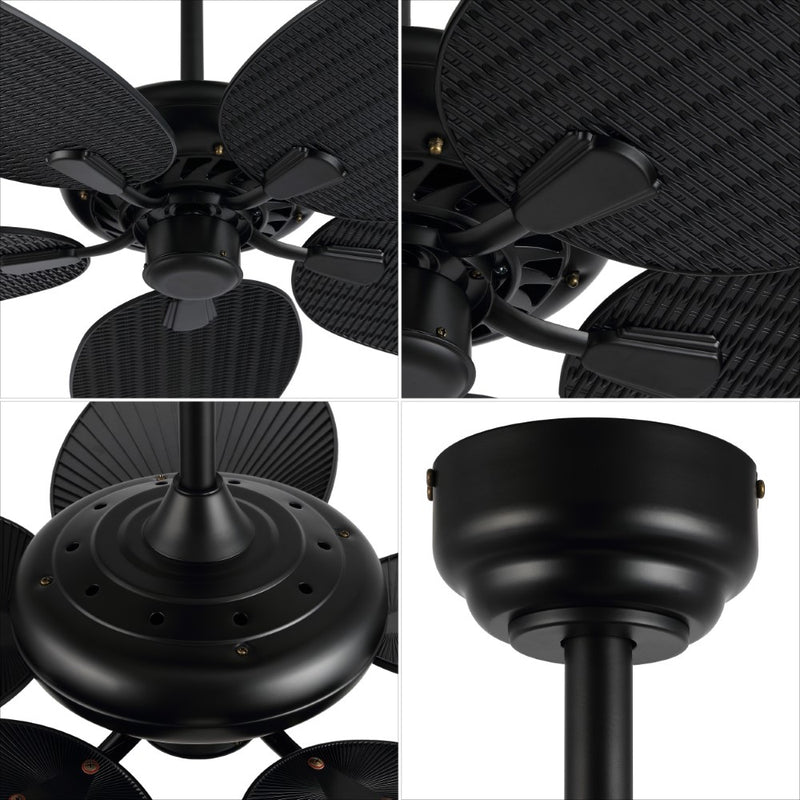 Raffles 52" Bohemian Industrial Iron/Plastic Mobile-App/Remote-Controlled 6-Speed Palm Blade Ceiling Fan