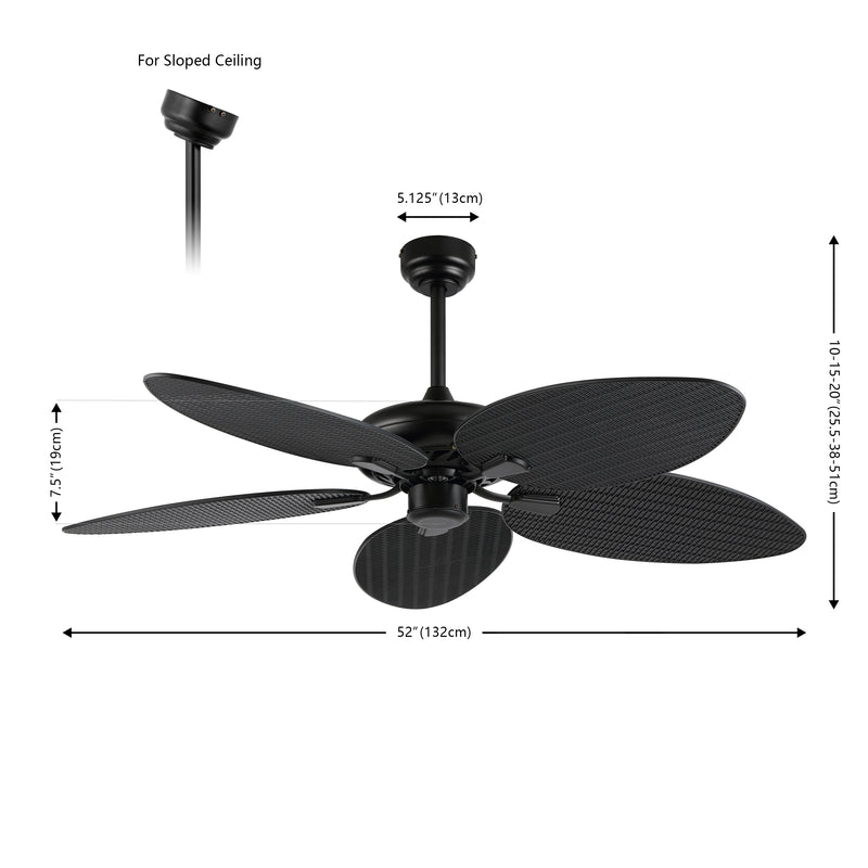 Raffles 52" Bohemian Industrial Iron/Plastic Mobile-App/Remote-Controlled 6-Speed Palm Blade Ceiling Fan
