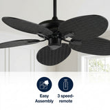Raffles 52" Bohemian Industrial Iron/Plastic Mobile-App/Remote-Controlled 6-Speed Palm Blade Ceiling Fan Black – ICONS