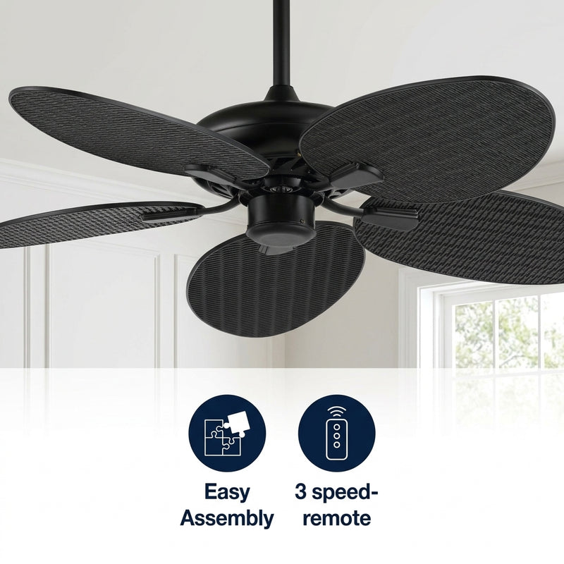 Raffles 52" Bohemian Industrial Iron/Plastic Mobile-App/Remote-Controlled 6-Speed Palm Blade Ceiling Fan Black – ICONS
