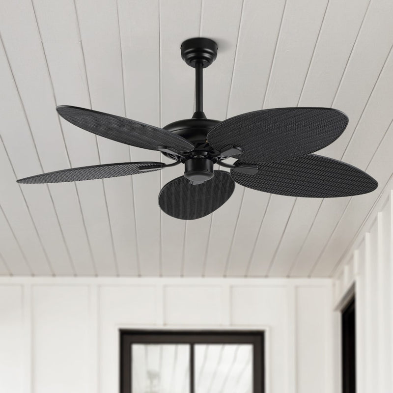 Raffles 52" Bohemian Industrial Iron/Plastic Mobile-App/Remote-Controlled 6-Speed Palm Blade Ceiling Fan