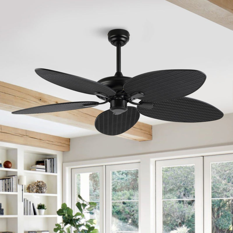 Raffles 52" Bohemian Industrial Iron/Plastic Mobile-App/Remote-Controlled 6-Speed Palm Blade Ceiling Fan