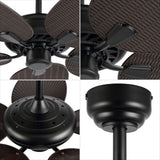 Raffles 52" Bohemian Industrial Iron/Plastic Mobile-App/Remote-Controlled 6-Speed Palm Blade Ceiling Fan
