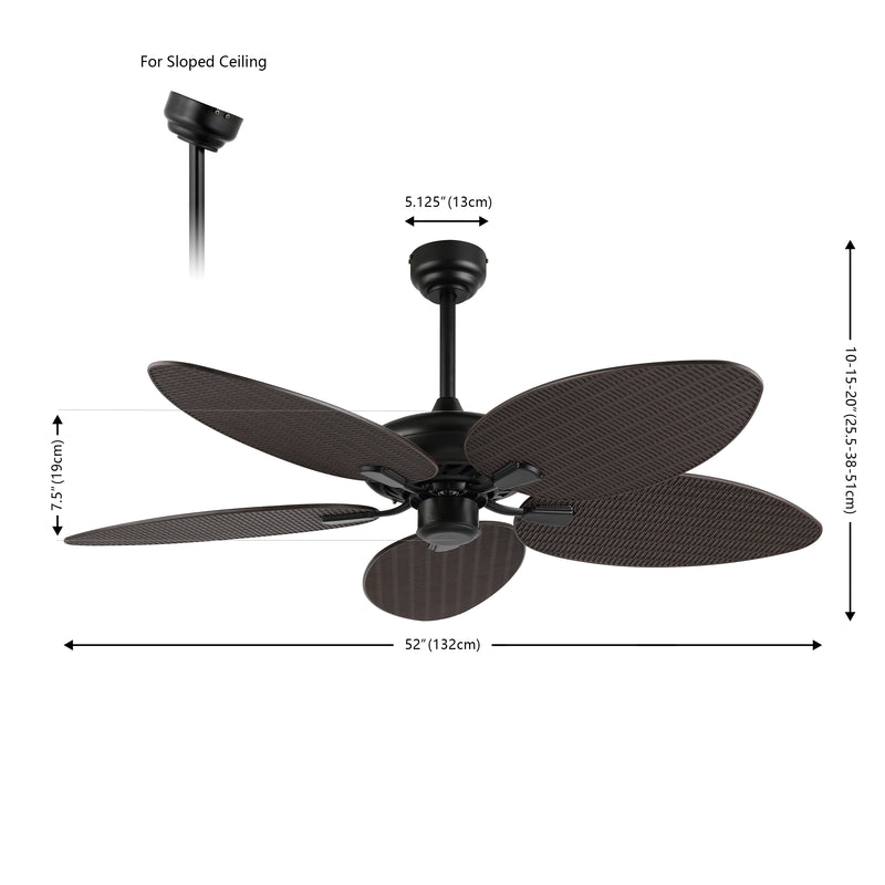 Raffles 52" Bohemian Industrial Iron/Plastic Mobile-App/Remote-Controlled 6-Speed Palm Blade Ceiling Fan
