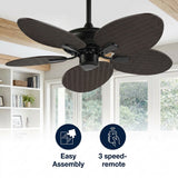 Raffles 52" Bohemian Industrial Iron/Plastic Mobile-App/Remote-Controlled 6-Speed Palm Blade Ceiling Fan Dark Brown Wood Finish – ICONS