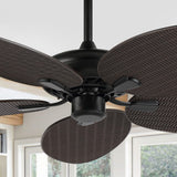 Raffles 52" Bohemian Industrial Iron/Plastic Mobile-App/Remote-Controlled 6-Speed Palm Blade Ceiling Fan