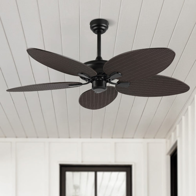 Raffles 52" Bohemian Industrial Iron/Plastic Mobile-App/Remote-Controlled 6-Speed Palm Blade Ceiling Fan