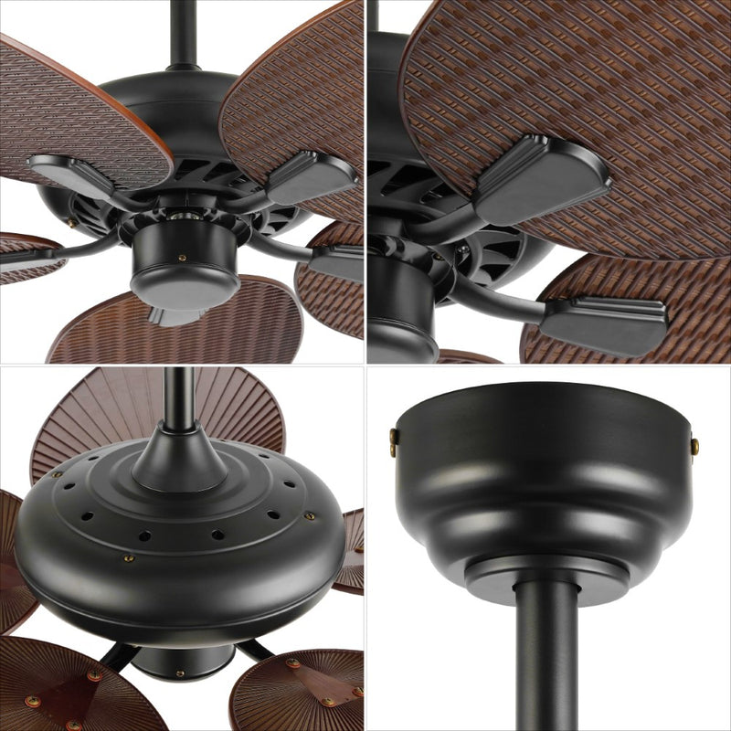 Raffles 52" Bohemian Industrial Iron/Plastic Mobile-App/Remote-Controlled 6-Speed Palm Blade Ceiling Fan