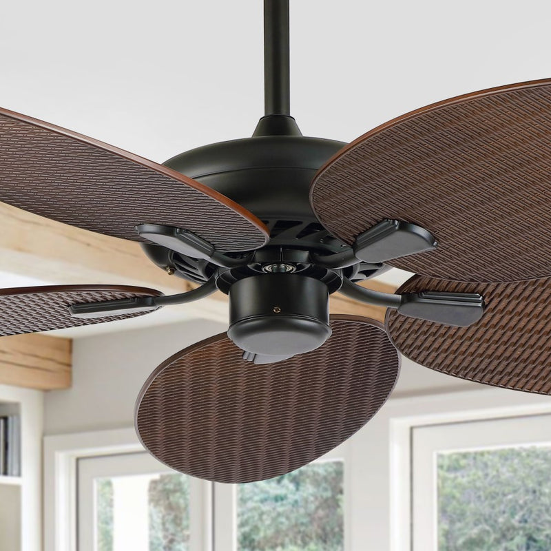 Raffles 52" Bohemian Industrial Iron/Plastic Mobile-App/Remote-Controlled 6-Speed Palm Blade Ceiling Fan