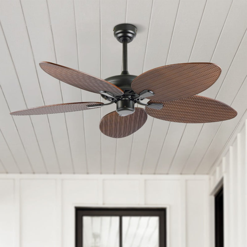 Raffles 52" Bohemian Industrial Iron/Plastic Mobile-App/Remote-Controlled 6-Speed Palm Blade Ceiling Fan