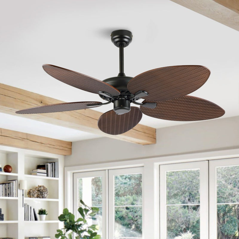 Raffles 52" Bohemian Industrial Iron/Plastic Mobile-App/Remote-Controlled 6-Speed Palm Blade Ceiling Fan