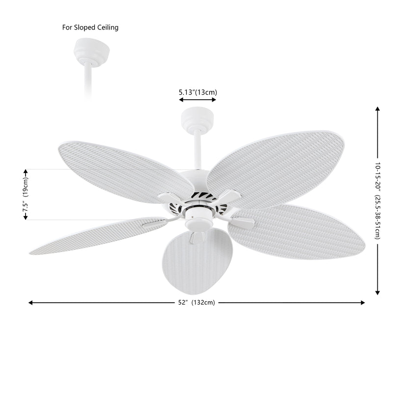 Raffles 52" Bohemian Industrial Iron/Plastic Mobile-App/Remote-Controlled 6-Speed Palm Blade Ceiling Fan