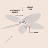 Raffles 52" Bohemian Industrial Iron/Plastic Mobile-App/Remote-Controlled 6-Speed Palm Blade Ceiling Fan
