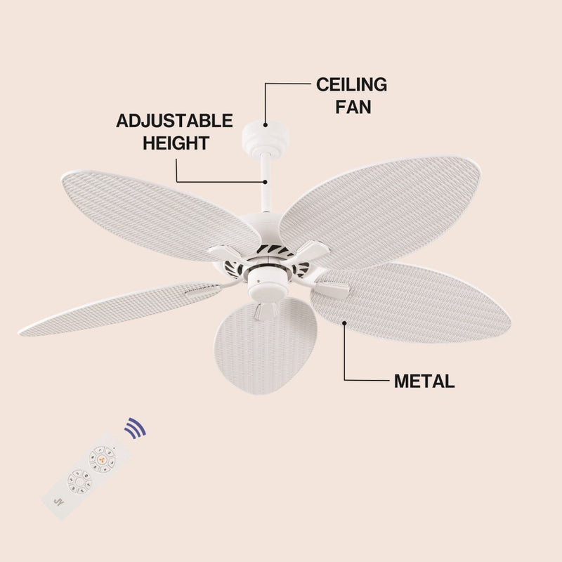 Raffles 52" Bohemian Industrial Iron/Plastic Mobile-App/Remote-Controlled 6-Speed Palm Blade Ceiling Fan