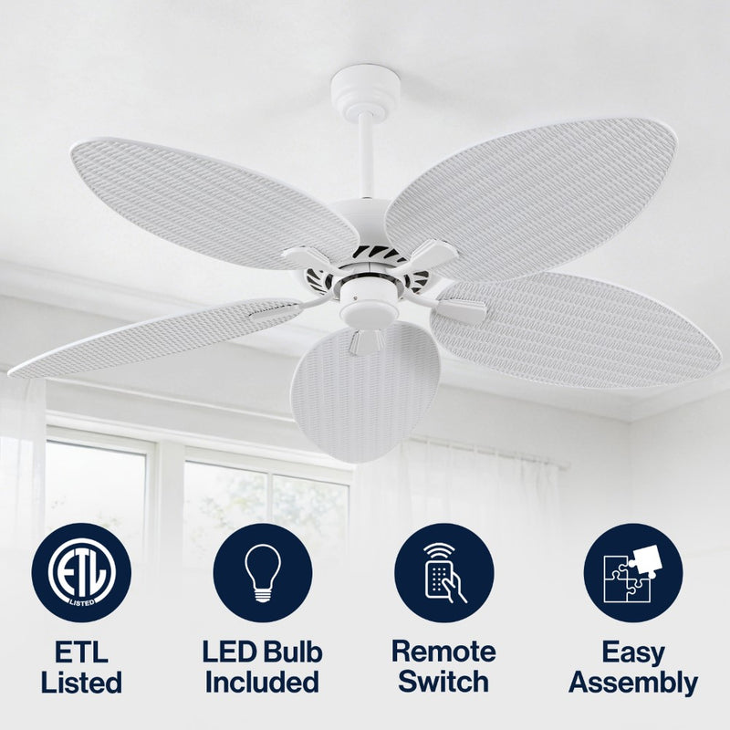 Raffles 52" Bohemian Industrial Iron/Plastic Mobile-App/Remote-Controlled 6-Speed Palm Blade Ceiling Fan