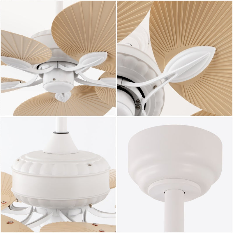 Raffles 52" Bohemian Industrial Iron/Plastic Mobile-App/Remote-Controlled 6-Speed Palm Blade Ceiling Fan