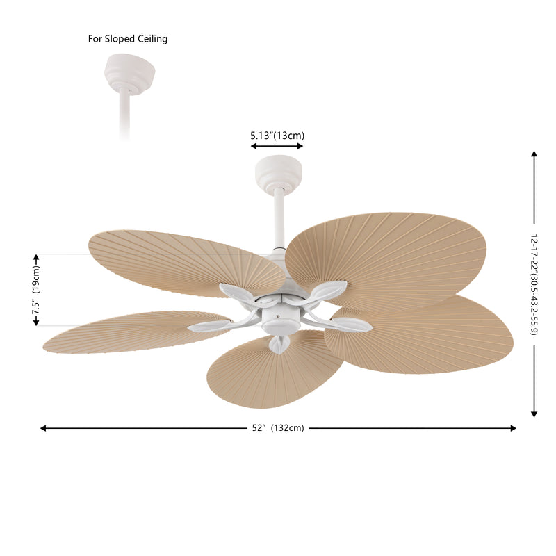 Raffles 52" Bohemian Industrial Iron/Plastic Mobile-App/Remote-Controlled 6-Speed Palm Blade Ceiling Fan