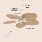 Raffles 52" Bohemian Industrial Iron/Plastic Mobile-App/Remote-Controlled 6-Speed Palm Blade Ceiling Fan