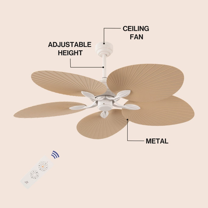 Raffles 52" Bohemian Industrial Iron/Plastic Mobile-App/Remote-Controlled 6-Speed Palm Blade Ceiling Fan