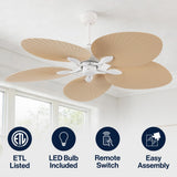 Raffles 52" Bohemian Industrial Iron/Plastic Mobile-App/Remote-Controlled 6-Speed Palm Blade Ceiling Fan
