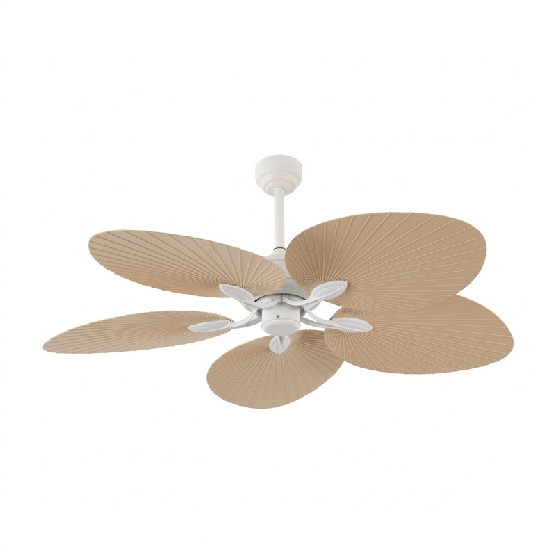Raffles 52" Bohemian Industrial Iron/Plastic Mobile-App/Remote-Controlled 6-Speed Palm Blade Ceiling Fan Beige/White – OFF