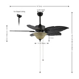 Poinciana 52" Coastal Bohemian Iron/Wood Palm Leaf LED Ceiling Fan with Pull Chain - JONATHAN Y
