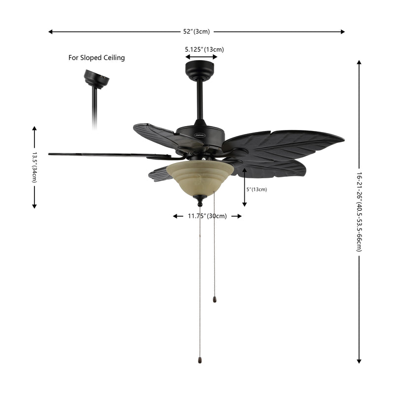 Poinciana 52" Coastal Bohemian Iron/Wood Palm Leaf LED Ceiling Fan with Pull Chain - JONATHAN Y