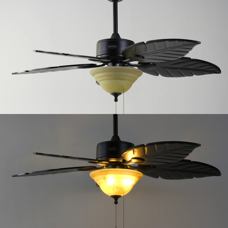 Poinciana 52" Coastal Bohemian Iron/Wood Palm Leaf LED Ceiling Fan with Pull Chain - JONATHAN Y
