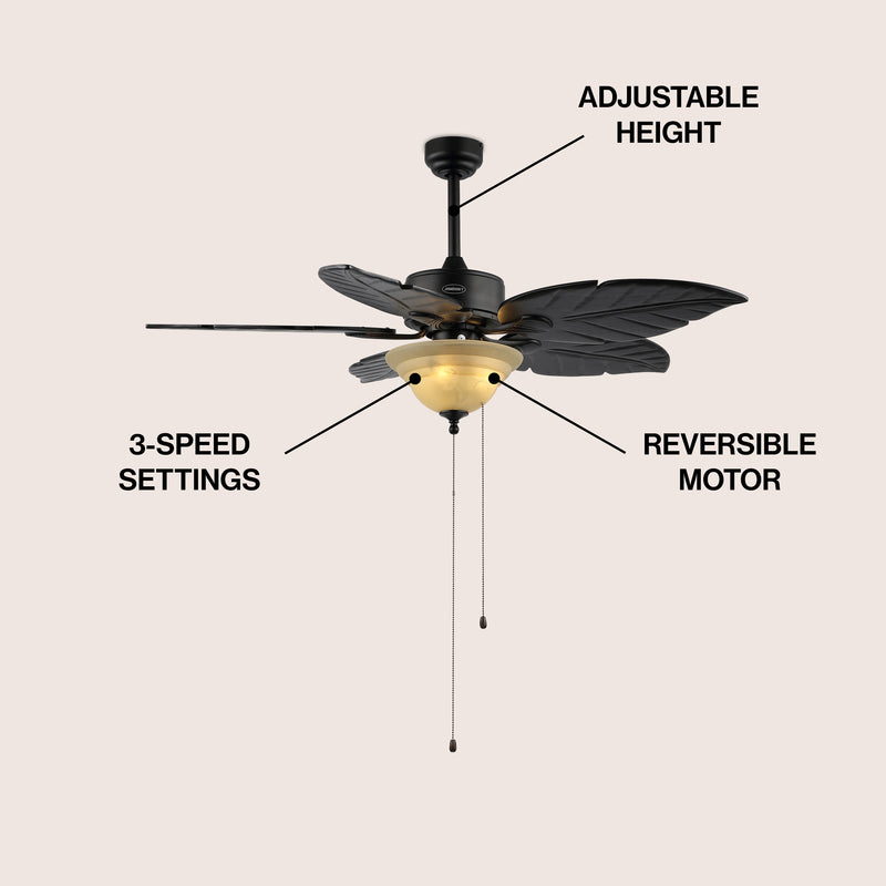 Poinciana 52" Coastal Bohemian Iron/Wood Palm Leaf LED Ceiling Fan with Pull Chain - JONATHAN Y