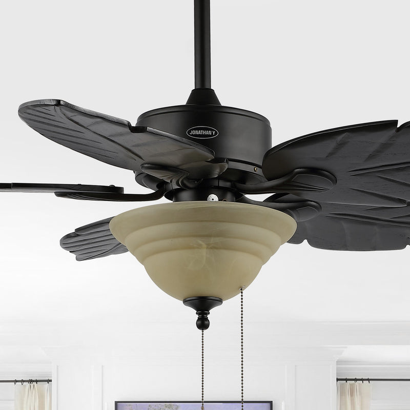 Poinciana 52" Coastal Bohemian Iron/Wood Palm Leaf LED Ceiling Fan with Pull Chain - JONATHAN Y