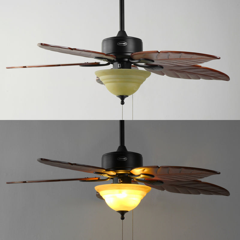 Poinciana 52" Coastal Bohemian Iron/Wood Palm Leaf LED Ceiling Fan with Pull Chain - JONATHAN Y