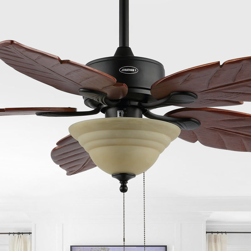 Poinciana 52" Coastal Bohemian Iron/Wood Palm Leaf LED Ceiling Fan with Pull Chain - JONATHAN Y