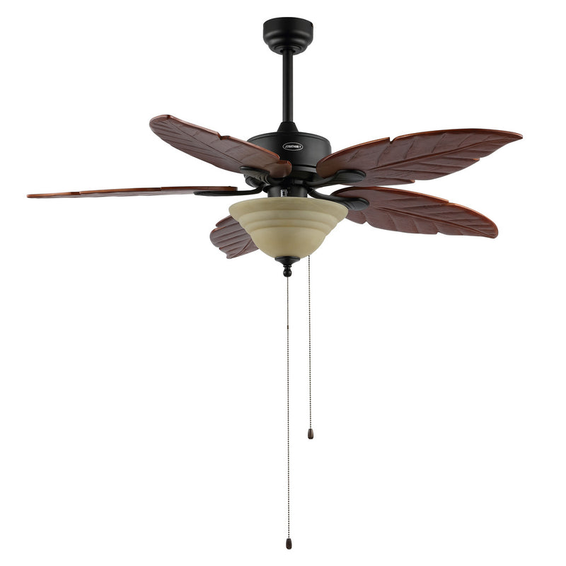 Poinciana 52" Coastal Bohemian Iron/Wood Palm Leaf LED Ceiling Fan with Pull Chain - JONATHAN Y