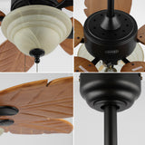 Poinciana 52" Coastal Bohemian Iron/Wood Palm Leaf LED Ceiling Fan with Pull Chain - JONATHAN Y
