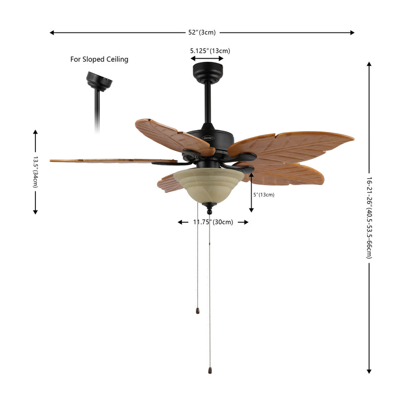 Poinciana 52" Coastal Bohemian Iron/Wood Palm Leaf LED Ceiling Fan with Pull Chain - JONATHAN Y