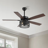 Max 52"  Farmhouse Industrial Iron/Wood Mobile-App/Remote-Controlled LED Ceiling Fan - JONATHAN Y