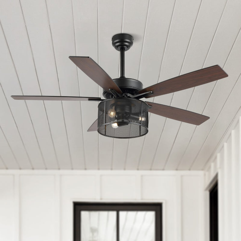 Max 52"  Farmhouse Industrial Iron/Wood Mobile-App/Remote-Controlled LED Ceiling Fan - JONATHAN Y