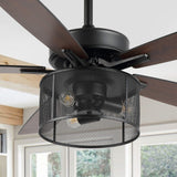 Max 52"  Farmhouse Industrial Iron/Wood Mobile-App/Remote-Controlled LED Ceiling Fan - JONATHAN Y