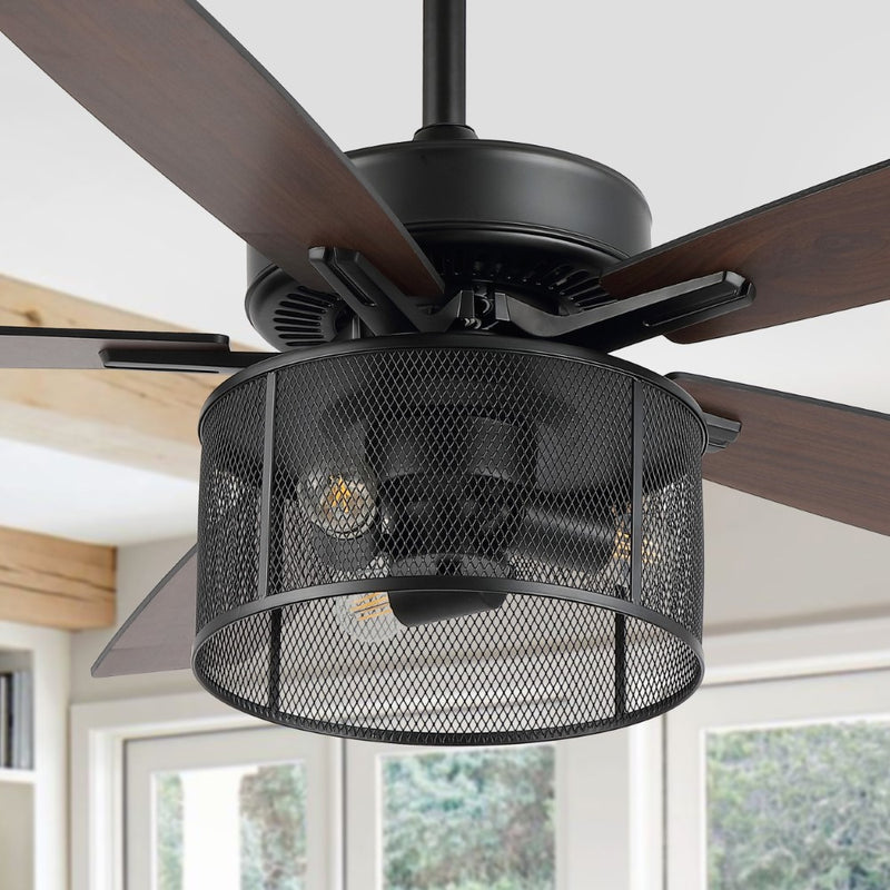 Max 52"  Farmhouse Industrial Iron/Wood Mobile-App/Remote-Controlled LED Ceiling Fan - JONATHAN Y