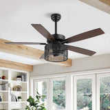 Max 52"  Farmhouse Industrial Iron/Wood Mobile-App/Remote-Controlled LED Ceiling Fan - JONATHAN Y