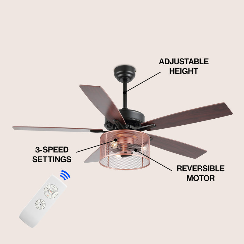 Max 52"  Farmhouse Industrial Iron/Wood Mobile-App/Remote-Controlled LED Ceiling Fan