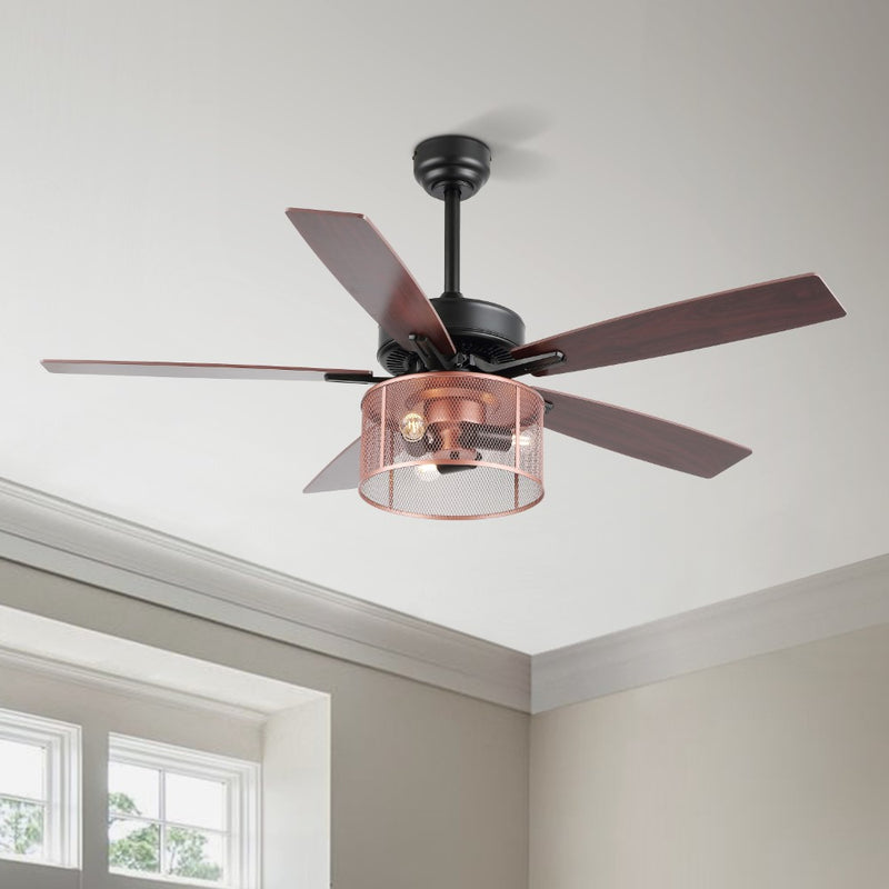 Max 52"  Farmhouse Industrial Iron/Wood Mobile-App/Remote-Controlled LED Ceiling Fan - JONATHAN Y