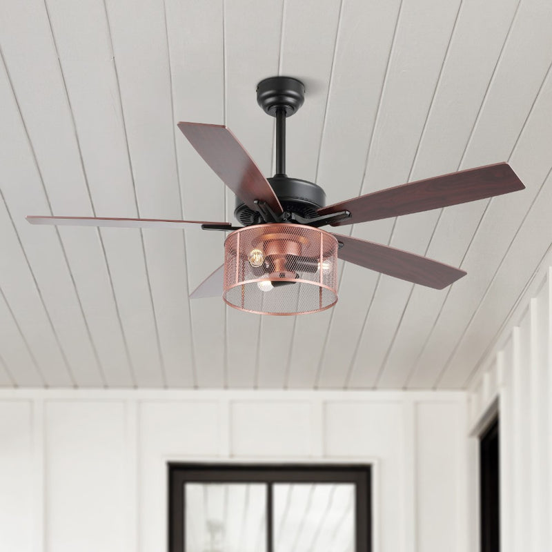 Max 52"  Farmhouse Industrial Iron/Wood Mobile-App/Remote-Controlled LED Ceiling Fan - JONATHAN Y