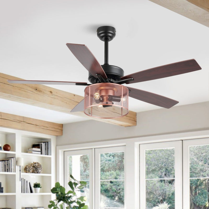 Max 52"  Farmhouse Industrial Iron/Wood Mobile-App/Remote-Controlled LED Ceiling Fan - JONATHAN Y
