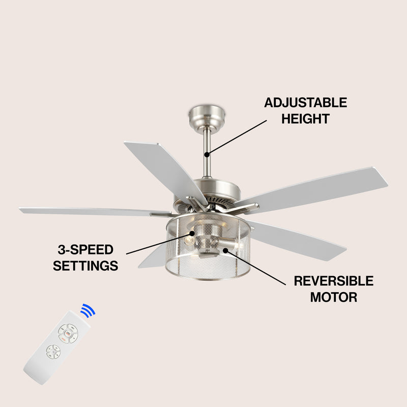Max 52"  Farmhouse Industrial Iron/Wood Mobile-App/Remote-Controlled LED Ceiling Fan