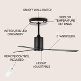 Levi 52" 1-Light Contemporary Minimalist 6-Speed Iron Height Adjustable Integrated LED Ceiling Fan with Remote