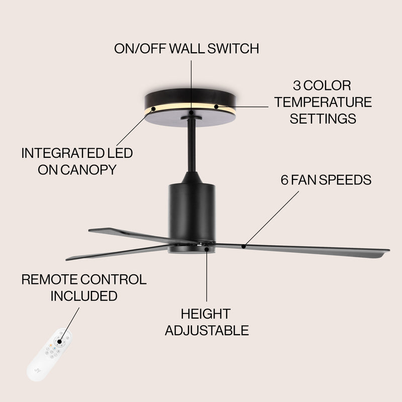 Levi 52" 1-Light Contemporary Minimalist 6-Speed Iron Height Adjustable Integrated LED Ceiling Fan with Remote