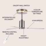 Levi 52" 1-Light Contemporary Minimalist 6-Speed Iron Height Adjustable Integrated LED Ceiling Fan with Remote