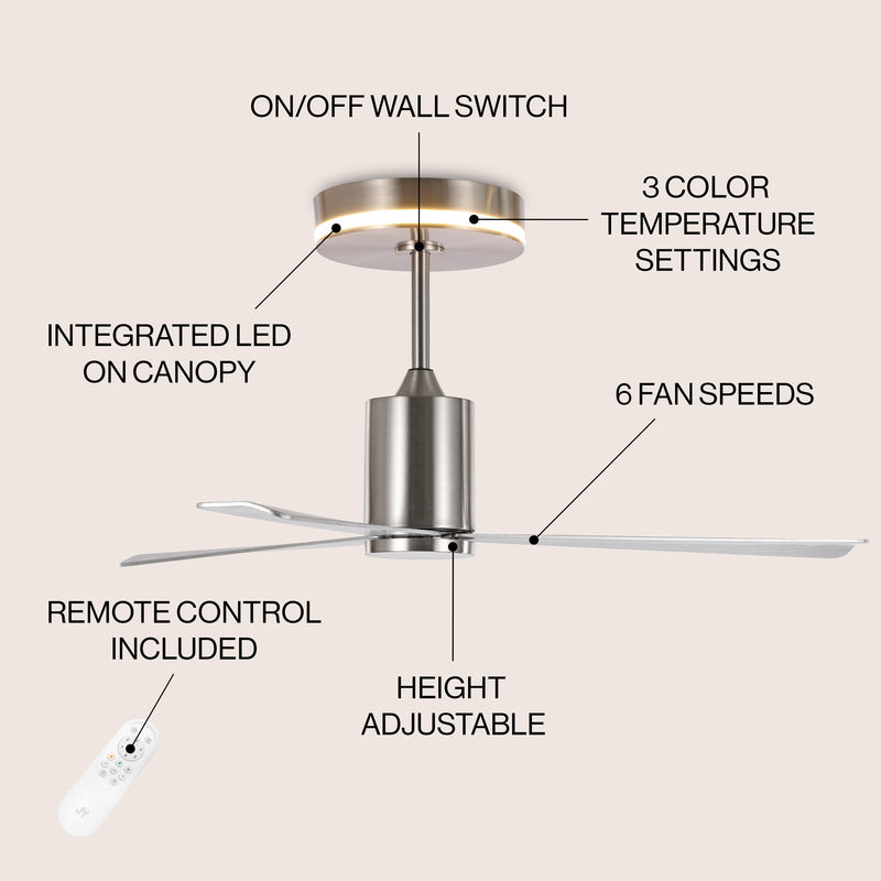 Levi 52" 1-Light Contemporary Minimalist 6-Speed Iron Height Adjustable Integrated LED Ceiling Fan with Remote
