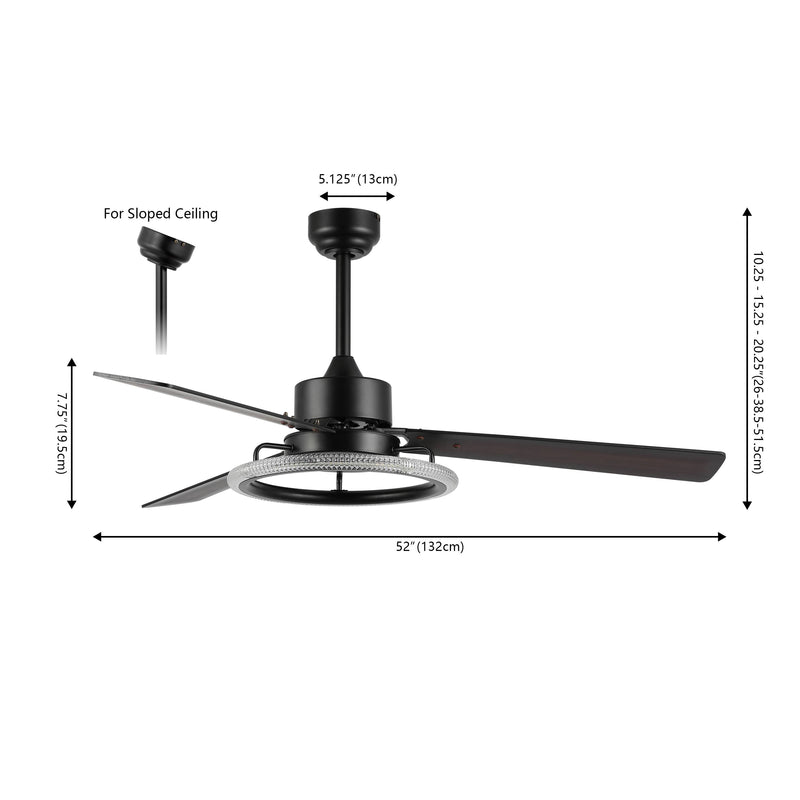 Remy 52" Modern Industrial Iron/Acrylic/Wood Remote-Controlled 6-Speed Integrated LED Ceiling Fan - JONATHAN Y